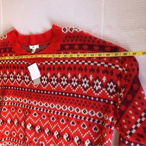 NWT BP. Crafted Cropped Sweater In Red Scarlet Holiday Fairisle Plus Size 3X - Picture 6 of 11